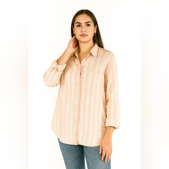 GAP Tops - Gap Pink Stripe 100% Linen Boyfriend Shirt – Size L